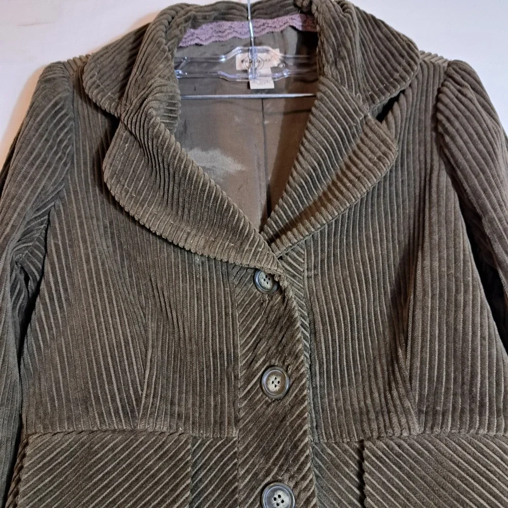 ELEVENSES Anthropologie Y2K Green Corduroy Button Up‎ Jacket Line Size 2